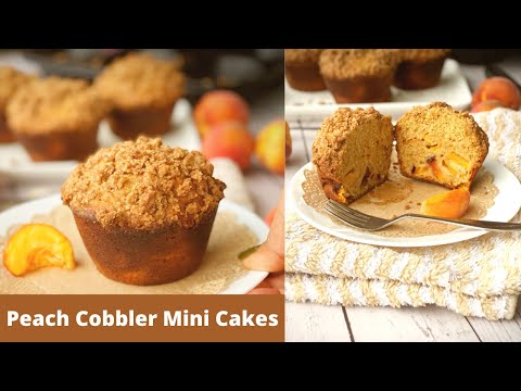 Peach Cobbler Mini Cakes Recipe | Peach Cobbler Muffins | Peach Streusel Mini Cakes | Deepali Ohri