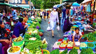 ตลาดอาหารสดในพนมเปญ - ผลไม้ ของขบเคี้ยว ปลา เนื้อสัตว์ ไข่ และอื่นๆ