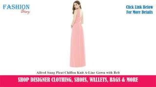 Alfred Sung Pleat Chiffon Knit A-Line Gown with Belt