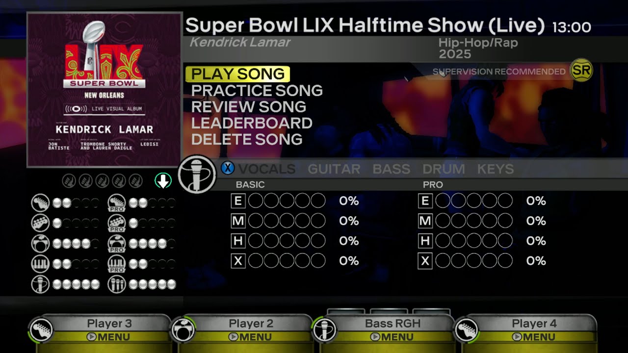 Rock Band 3: Custom Song "Super Bowl LIX Halftime Show (Live)" by Kendrick Lamar