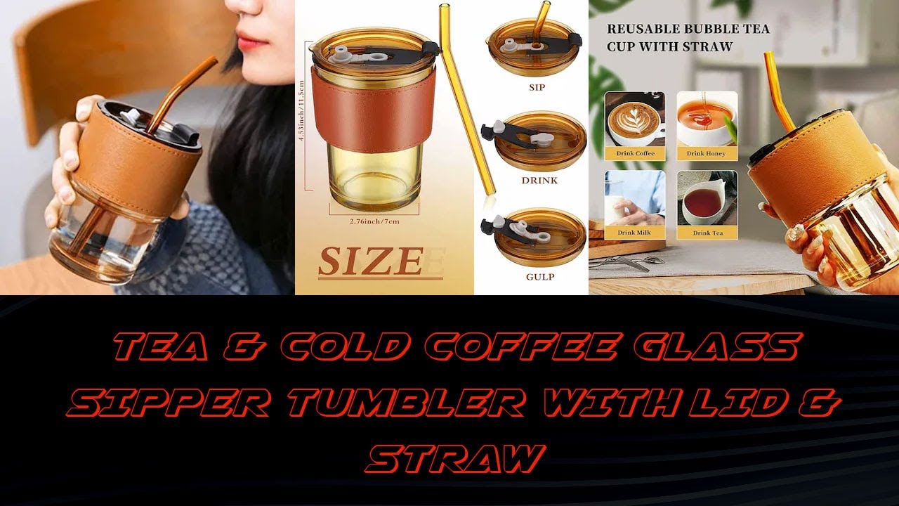 Tea And Cold Coffee Glass Sipper Tumbler With Lid And Straw Cups 400ml