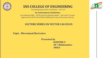 Vector Calculus Lecture Series-2 | Karthik V | SNS Institutions