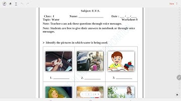 Class 1 EVS Worksheet solution Week 9(28/7/21) Topic: Water