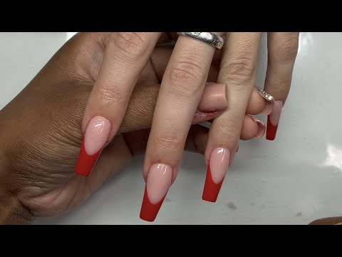 Deep French Fire Red Acrylic Nail