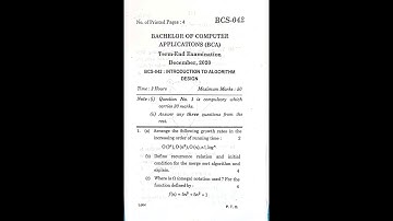 BCA BCS-042 QUESTION PAPER 2020 DECEMBER || INTRODUCTION TO ALGORITHM DESIGN
