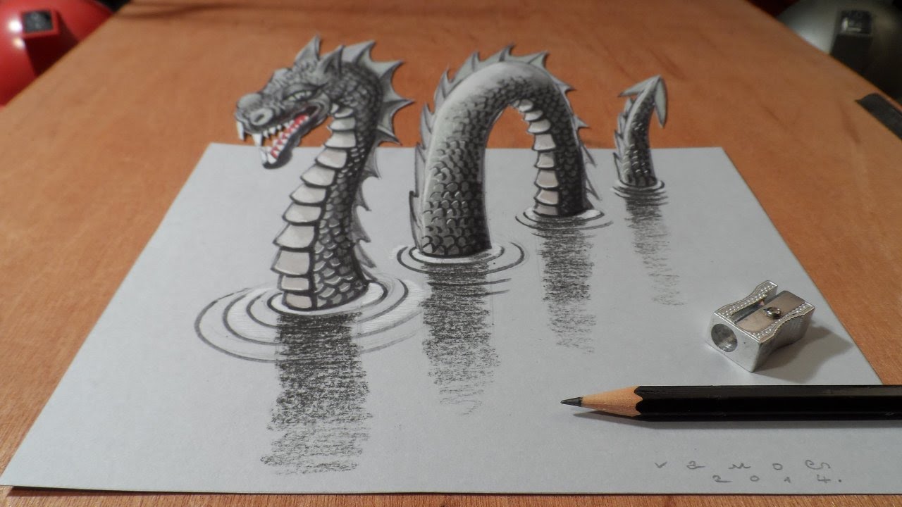 ⁣Drawing 3D Loch Ness Monster, Long Version
