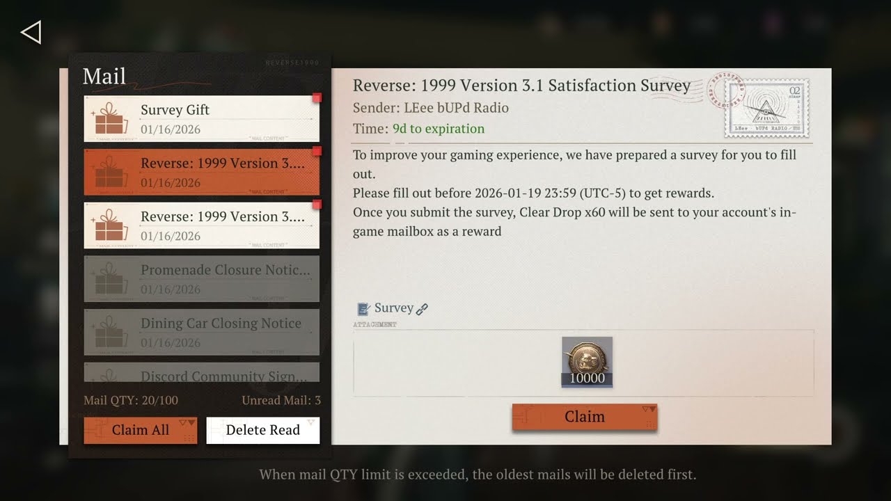Reverse: 1999 - v3.1 Player Satisfaction Survey Mail