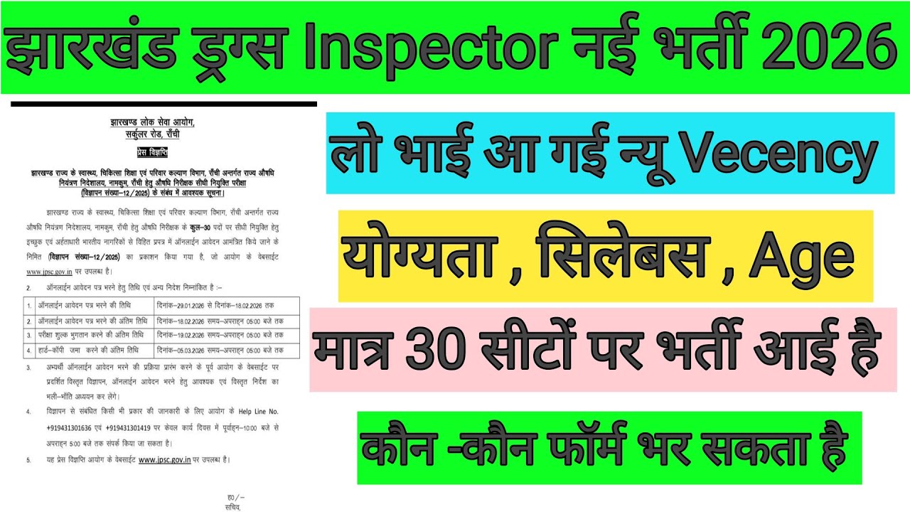 झारखंड ड्रग Inspector नई भर्ती 2026 Out🔥 योग्यता, सिलेबस, Age Limit ? कौन - कौन भर ?JSSC BIG UPDATE 