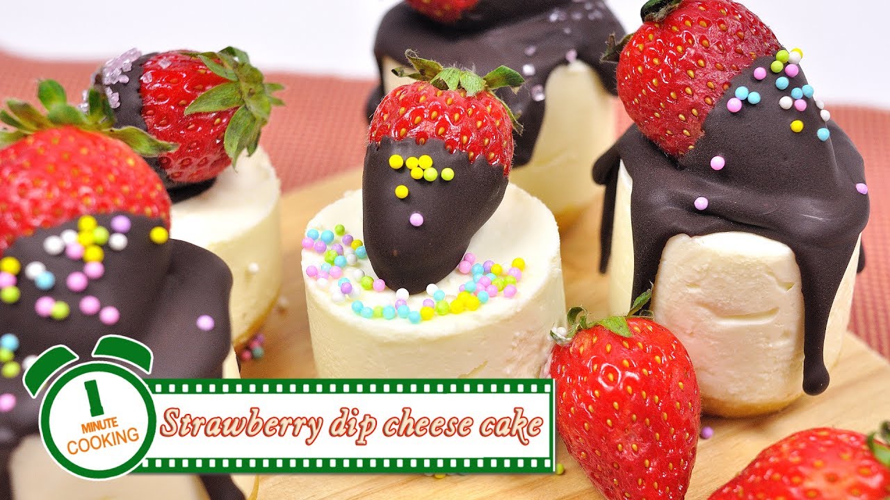 สตรอเบอร์รี่ชีสเค้ก | Strawberry Dip Cheese Cake | 1 Minute Cooking