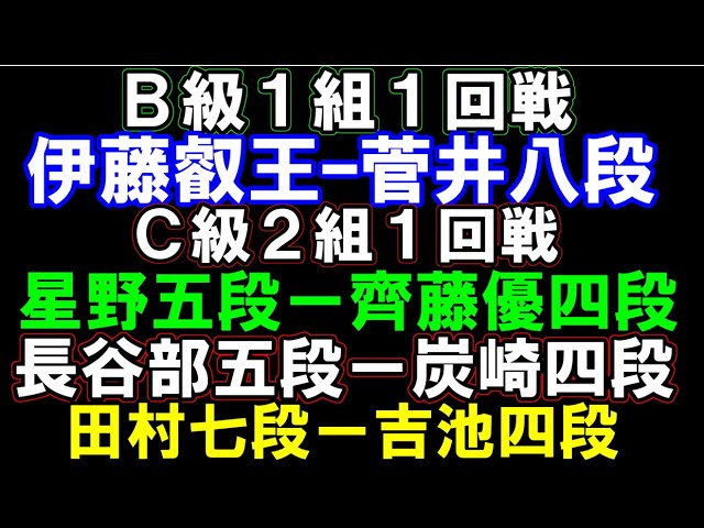 【B級1組1回戦】伊藤匠叡王ー菅井八段【C級2組】炭崎四段,齊藤優四段,吉池四段,獺ヶ口四段ら新四段戦