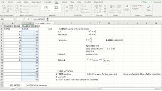Excel - Testing for Equality of Variances