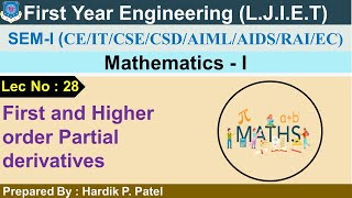 Lec-28_First and Higher order Partial derivatives | Mathematics-I | First year Engineering