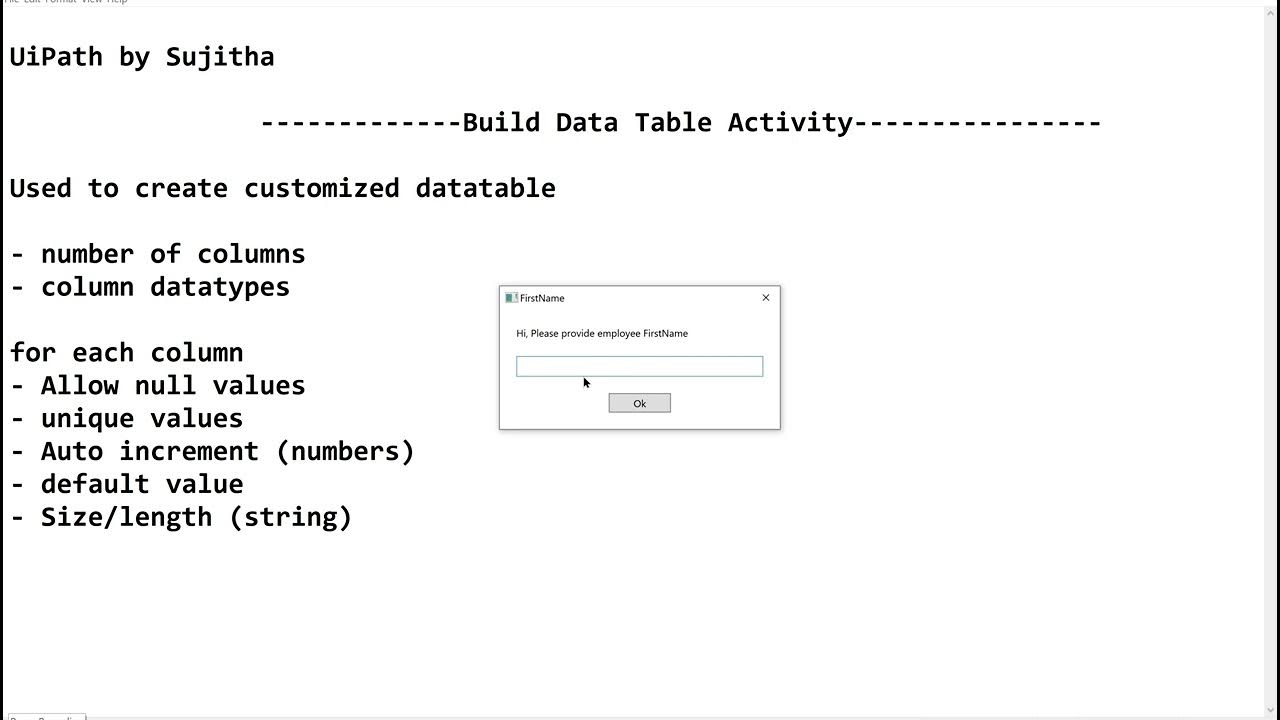 Build DataTable Activity example to create Data table in UiPath - YouTube