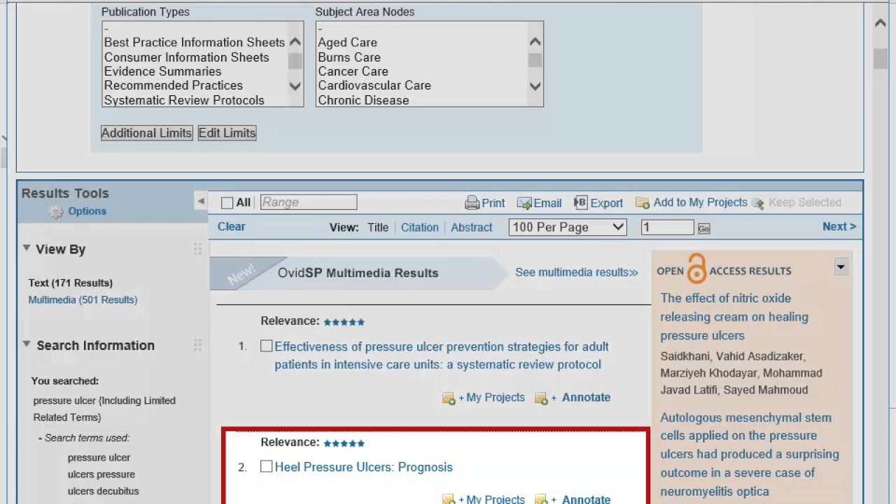 JBI EBP Database. Risultati, Full Text, Esportare. 4/8 — Transcript
