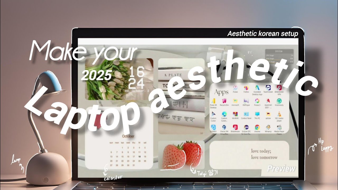 how to make your laptop aesthetic ! window 11 + aesthetic korean setup ...