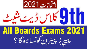 9th Class Date Sheet 2021 | Class 9th Date Sheet 2021, Board Exams 2021 Matric Exams Date Sheet 2021