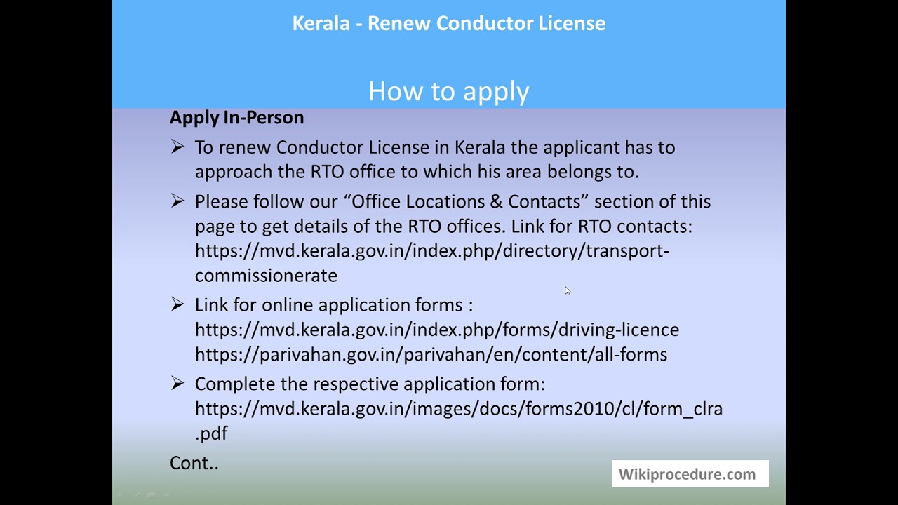 Kerala - Renew Conductor License