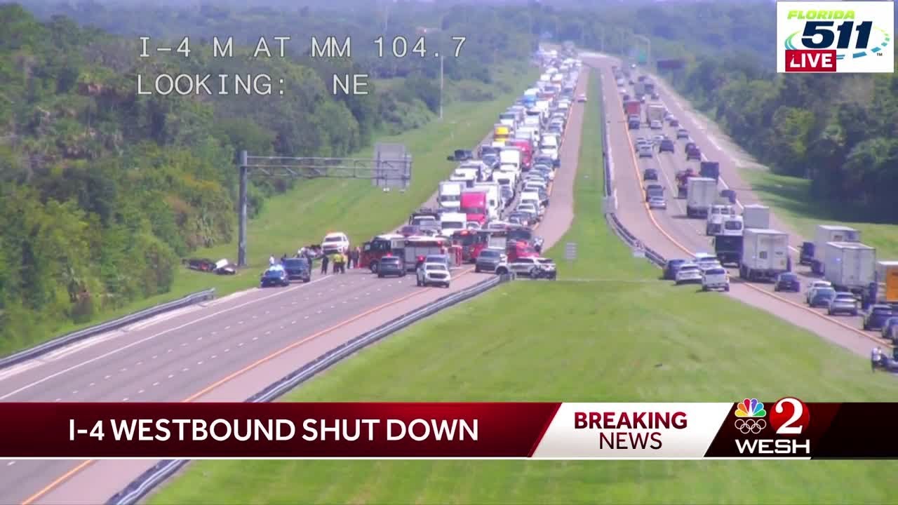 Crash closes I-4 WB at Volusia, Seminole county line