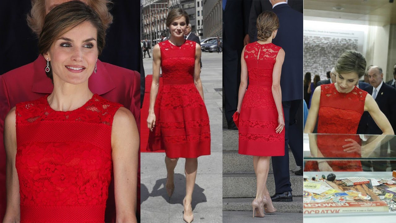 REINA LETIZIA ORTIZ con vestido rojo encaje de CAROLINA HERRERA - YouTube