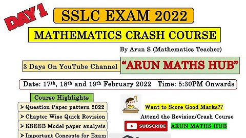 Maths Crash Course SSLC EXAM 2022 Day - 1 #revision_classes #sslcexam2022 #kseeb #arunmathshub