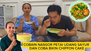 COOK SPICY PETAI, SHRIMP, AND VEGETABLE FRIED NOODLES AND TRY MAKING CHIFFON CAKE