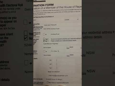 Lodging My Nomination For The 2025 Election In EdenMonaro As The Independent