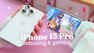 ☁️ unboxing and gaming on the white titanium iphone 15 pro | feat. genshin + a few cozy games ✦
