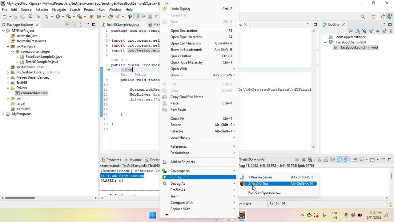 Sample program to lunch chrome browser by using selenium web driver ...