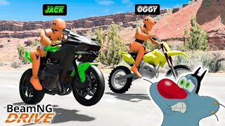 OGGY AND JACK REACTED TO BEST EXTREME BIKE CRASHES OF THE MONTH #1 BEAMNG DRIVE!