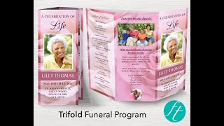 Trifold Pink Rose Funeral Program Template