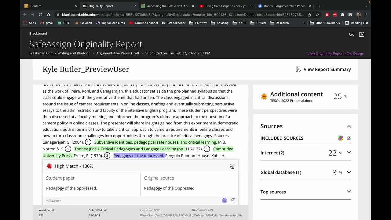 Using SafeAssign to check yourself for plagiarism Blackboard Ultra