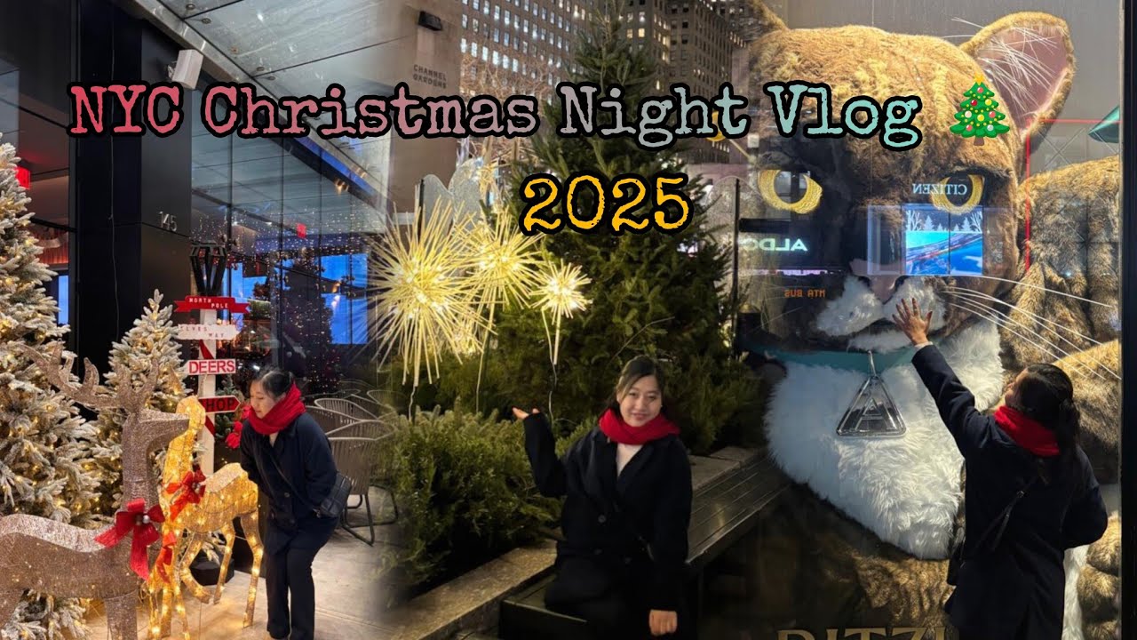 NYC Christmas Night Vlog 🎄 Lights, Friends & Food