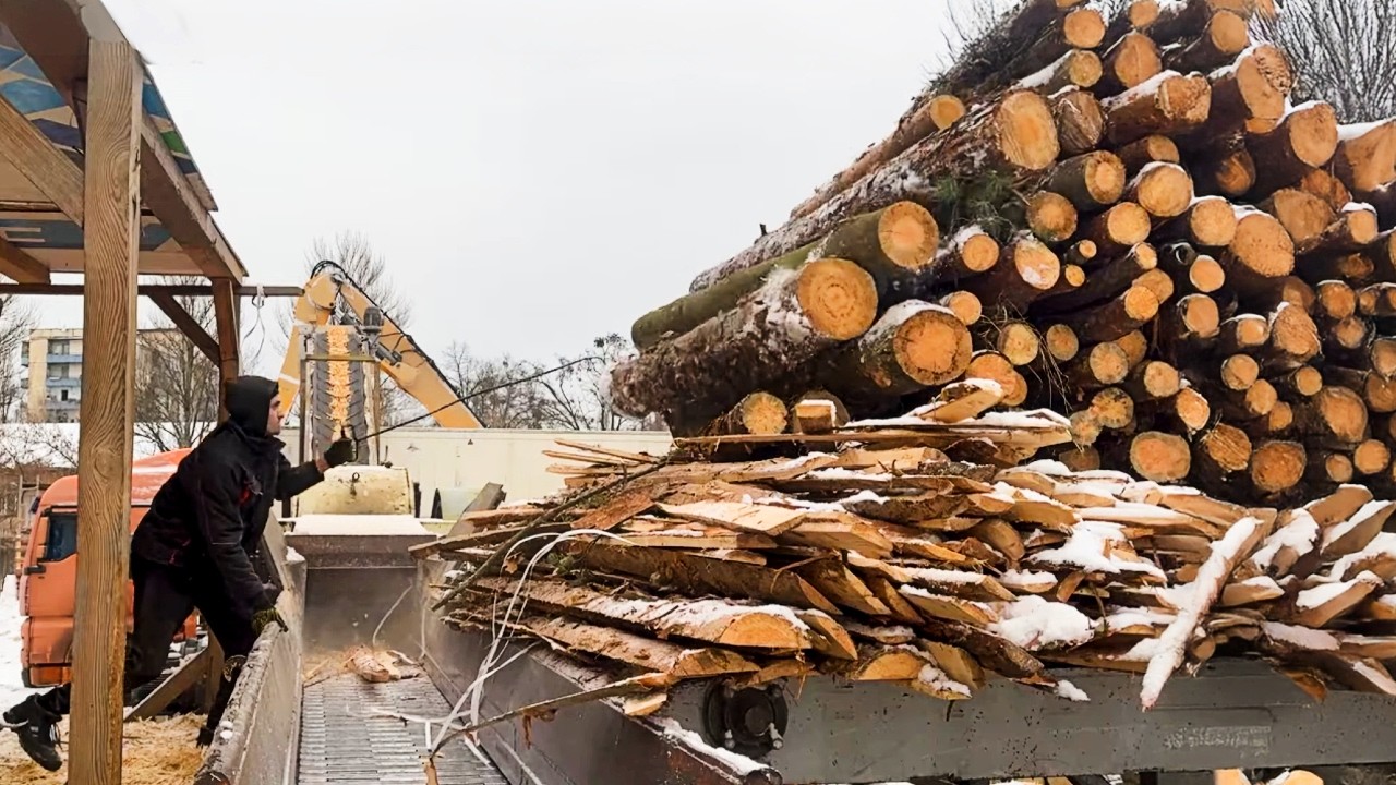 Amazing Skills Professional Brutal Log Shredding Operation