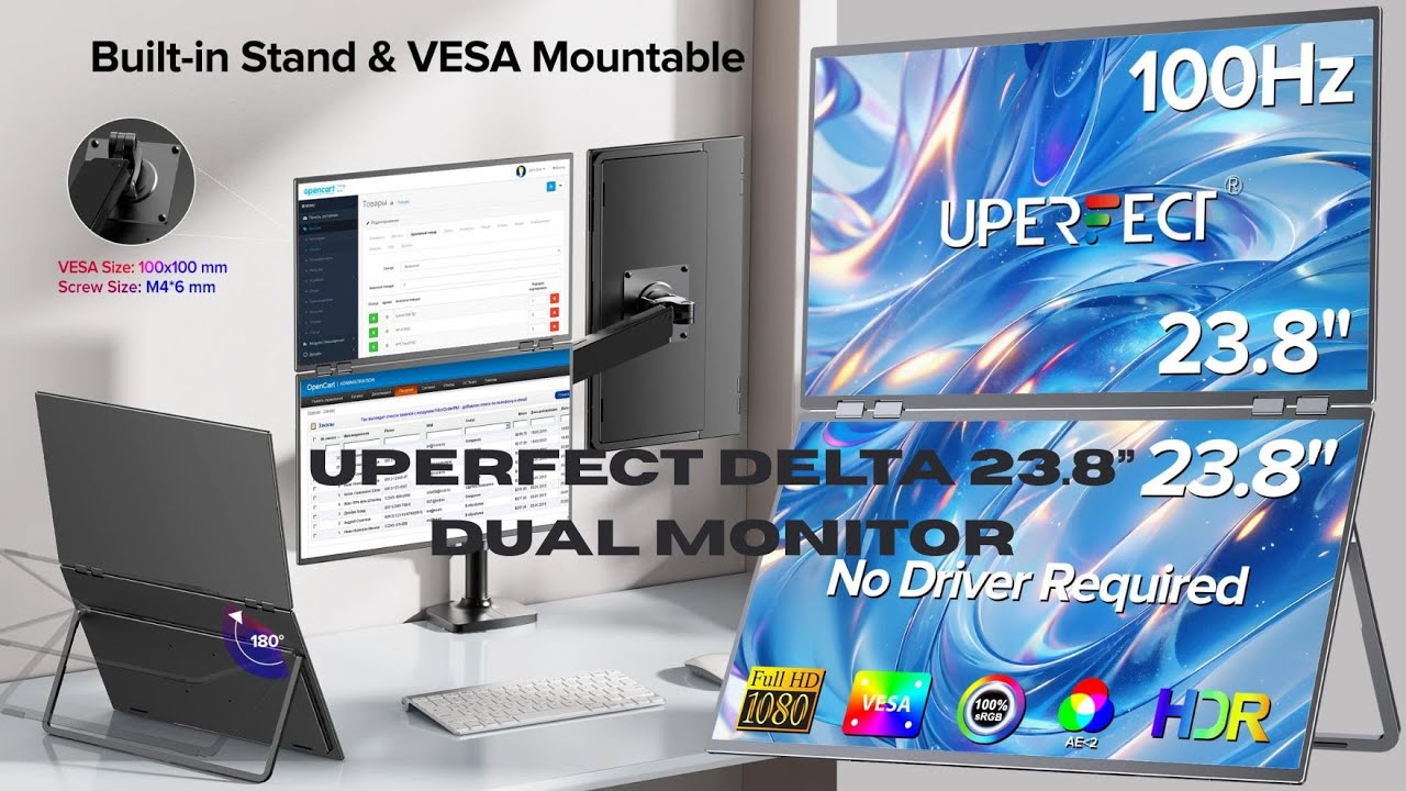 UPERFECT Delta 23.8” Portable Dual Monitor | 100Hz Gaming Display for Laptop & Console!