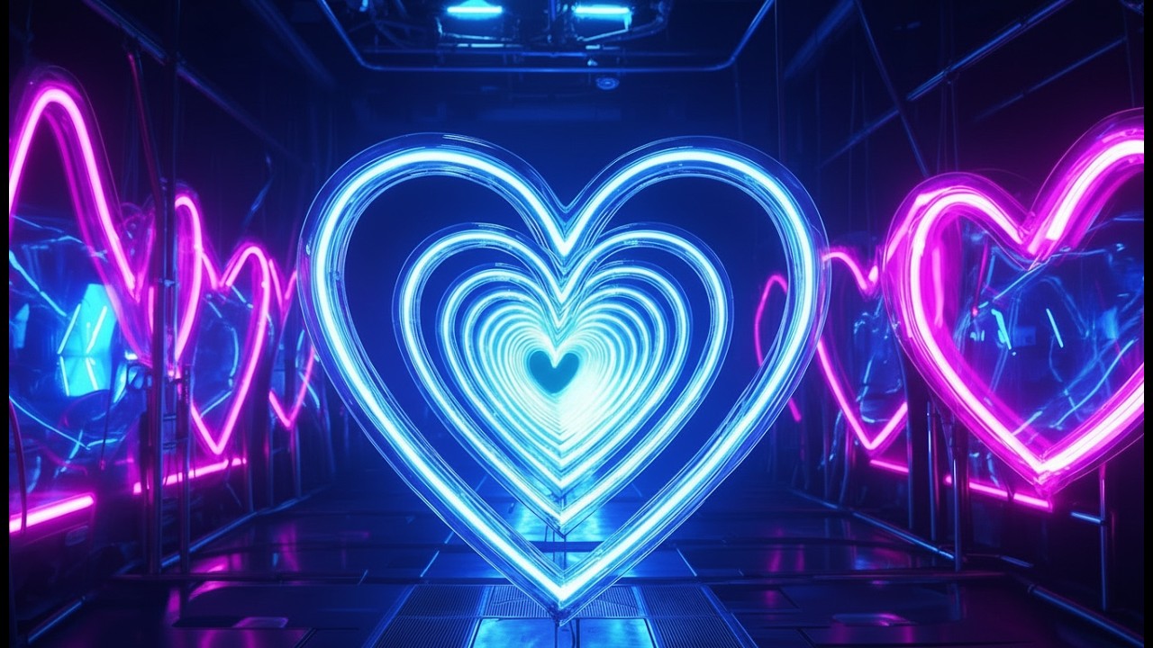 Blue Neon Lights Love Hearts Tunnel Background Video Effects Abstract VJ Loop Screensaver