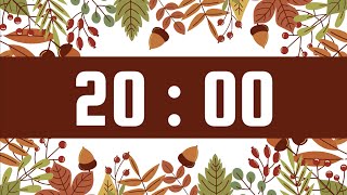 20-Minute Timer | With Alarm Bell & No Music | Fall Acorns and Leaves Theme 🍂 🐿️