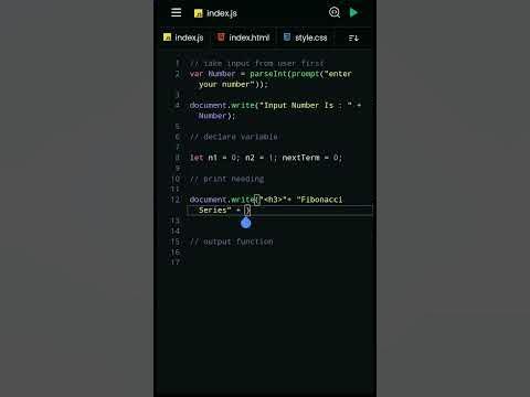 JavaScript Code To Print Fibonacci Series #short #shorts - YouTube