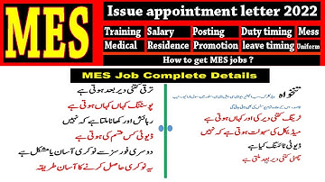 MES Jobs | training duration | salary | duty timing | promotion | posting | MES joining letter 2022