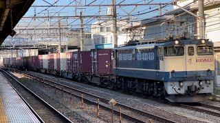 【ジョイント音最高！】国鉄EF65形2000番台2068号機（赤プレート・国鉄色）＋コキ20B（両）が大船駅を通過するシーン（5086レ・新A26・コンテナ輸送）2023.8.18