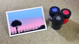 Easy Pink Sunset Sky Poster Color Painting for Beginners! – Step-by-Step Tutorial