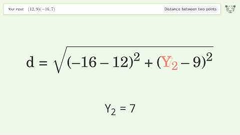 Find the distance between two points p1 (12,9) and p2 (-16,7): Step-by-Step Video Solution