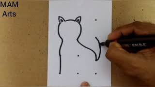 Very easy cat drawing from 4×3 dots// How to draw a cat step by step// Cat Rangoli// MAM Arts