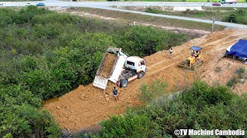 New Project Complete 40% Skill Operator Dozer Pushing With Truck 5TON Building Forest Road