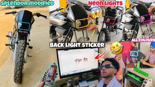 Splendor Modified😍 || Install All Colours Neon Lights😱 || Sabal Gang Back Light Sticker 😂 ||