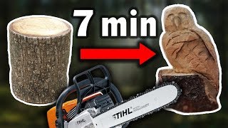 CHAINSAW CARVING THIS OWL IN 7 MIN