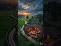 🌧️ Monsoon Evening in Indian Village | Aerial Cinematic View | Rice Fields & Family Courtyard 4k