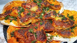 دجاج مشوي بالفرن على الطريقة التركية مع تحضير الخبز المحمر  الشهي 