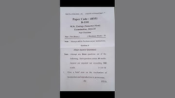 M.Sc. Zoology (Semester First) Non-Chordata, Paper 1st Question Paper 2024–25 #mjpru #zoology #short