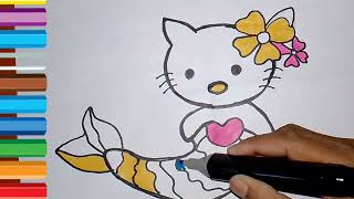 How to draw a hello kitty mermaid step by step || hello kitty mermaid drawing #drawing