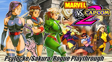 Marvel vs. Capcom 2 (Dreamcast) - Psylocke/Sakura/Rogue Arcade Playthrough